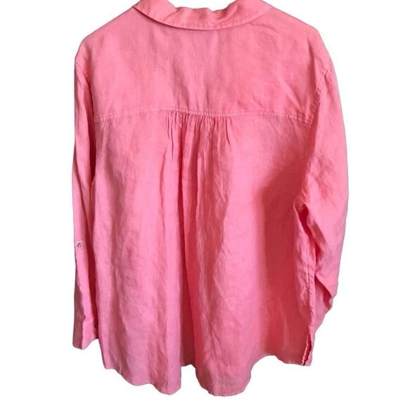 Sigred Olsen 100% Linen plus SZ 2XL Buttons Coral long tab sleeve Vacation - Picture 2 of 4